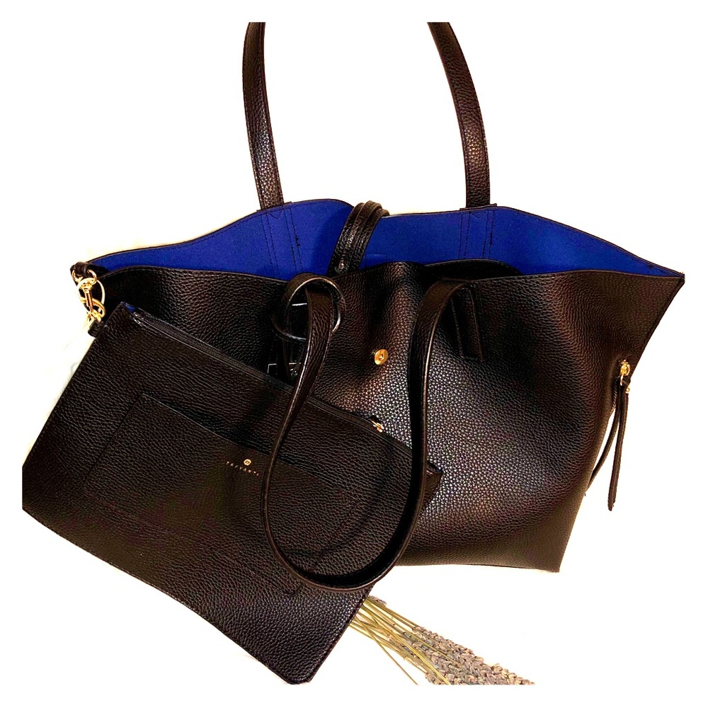 Travanti Tote Black/Blue Leather Purse & Clutch